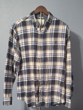 Weatherproof Navy and Cream Plaid Button-Down Shirt